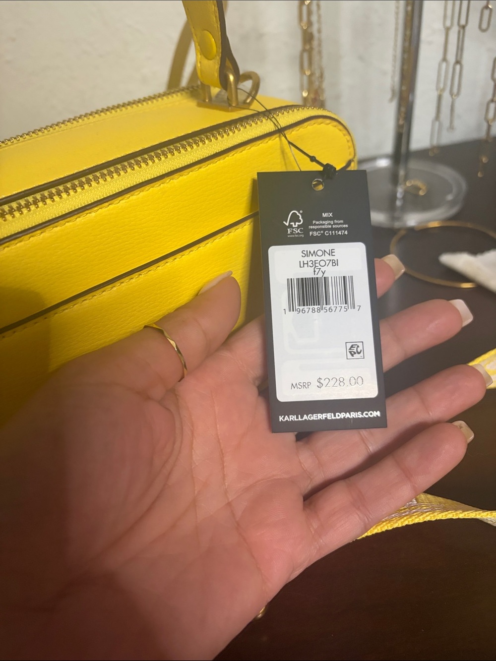 Karl Lagerfeld Yellow Studded Mini Top-Handle Bag - Picture 8 of 8